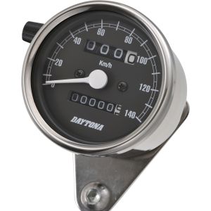 Daytona 'Mechanica II' Speedometer, 140km/h display, 60mm diameter, stainless steel case, black dial, LED illumination 12V, without bracket
