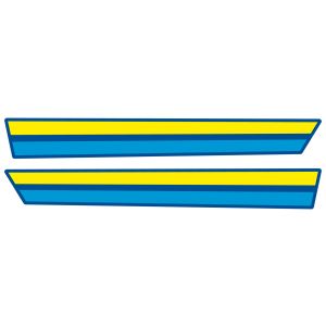 Side Cover Stickers, 1 pair of strips in blue/yellow/blue, OEM reference # 1VJ-21781-10 / 1VJ-21782-10