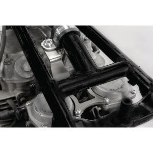 Carburettor bracket, stainless steel, for retrofitting racing air filters, vibration damped assembly, elegant minimalist design