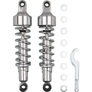 YSS Replika Stereo Rear Shocks, 1 pair, 320mm, chrome plated, 5-way adjustable spring preload, chrome spring (200mm) + cap, with Vehicle Type Approval