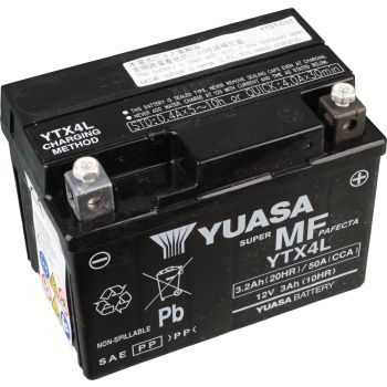 AGM-Battery YUASA 12V, maintenance-free filled incl. acid, leak-proof due to AGM technology (glass fibre fleece), type YTY4L-BS