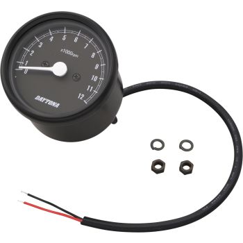 Daytona 'Mechanica II' Tachometer, 12.000 rpm, 60mm diameter, housing & dial black, LED illumination, 6-12V