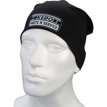 Beanie, made from double-layer micro knit, printed design KEDO PARTS 'N' SERVICE, one size fits all, 95% cotton, 5% elastane